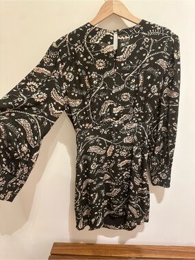 ba&sh Brown Floral Long-Sleeve Side-Drape Dress Large